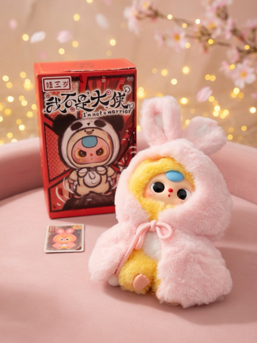 Baby Three NIB I'm Not a Warrior Plush Bunny Doll - Pink Hooded Plush Toy